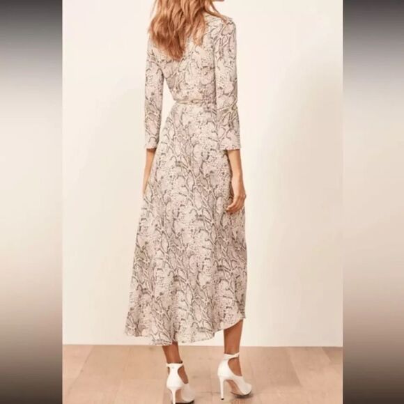 Reformation Jaz Tan Midi Dress Python Wrap Snake Size S - Picture 3 of 13